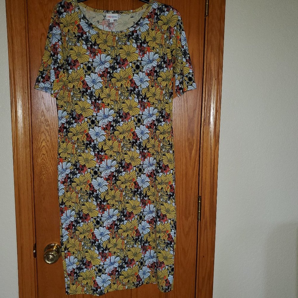 LuLaRoe Julia dress - black and yellow flowers - Size L
